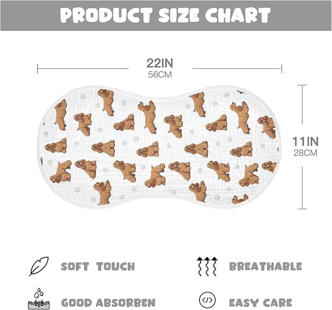 Qinllo 4 Pack Muslin Burp Cloths American Cocker Dogs White Cotton Baby Burp Cloths Ultra Absorbent and Soft Spit Up Rags for Newborn Must Haves 22x11 Inch