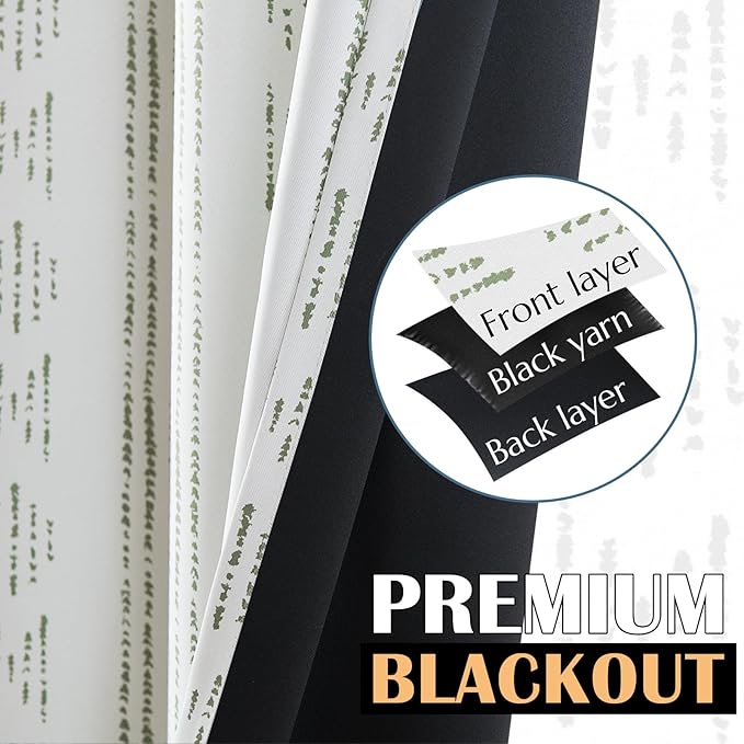 jinchan 95% Blackout Boho Curtain 84 Inches Long for Bedroom 1 Panel Extra Wide Printed Curtain Sage Green on Beige Geometric Grommet Top Thermal Insulated Window Drape