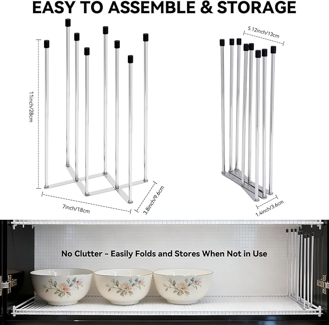 Hogarbliss Foldable Baby Bottle Drying Rack – 8-Pole Collapsible Bottle Organizer, suitable for cups, silicone bags, and kitchen waste bags – Space-Saving Countertop Dryer for Home & Travel (Silver)