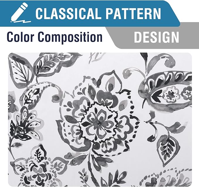 H.VERSAILTEX 100% Blackout Curtains for Bedroom Paisley Floral Printed Curtains 63 Inches Long Grommet Curtains & Drapes Thermal Curtains Window Treatments with Black Liner 2 Panels, Grey