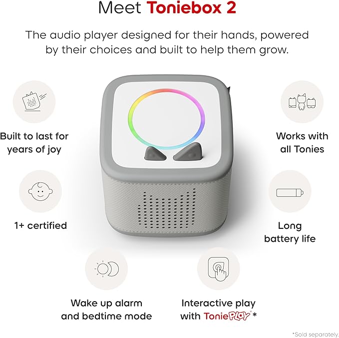 Toniebox 2 Audio Player Bundle for Kids 1+ with Sleepy Sheep Night Light - Moon Gray