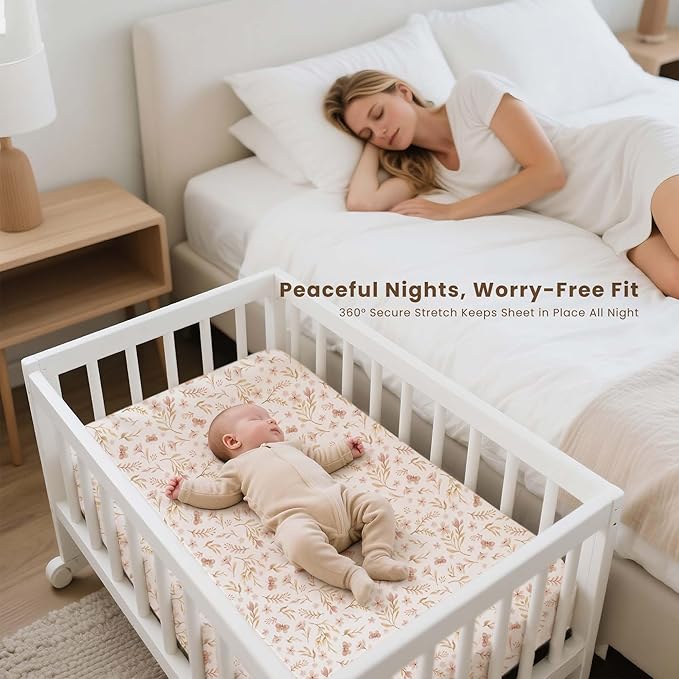 Konssy 3 Pack Stretchy Bassinet Sheets for Baby Girl Boy, Soft Breathable Baby Bassinet Mattress Sheets Fit for Hourglass Oval Cradle, Moses Basket Rectangle Mattress (Pink Spring)