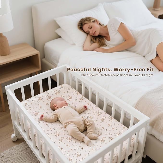 Konssy 3 Pack Stretchy Bassinet Sheets for Baby Girl Boy, Soft Breathable Baby Bassinet Mattress Sheets Fit for Hourglass Oval Cradle, Moses Basket Rectangle Mattress (Blossom)