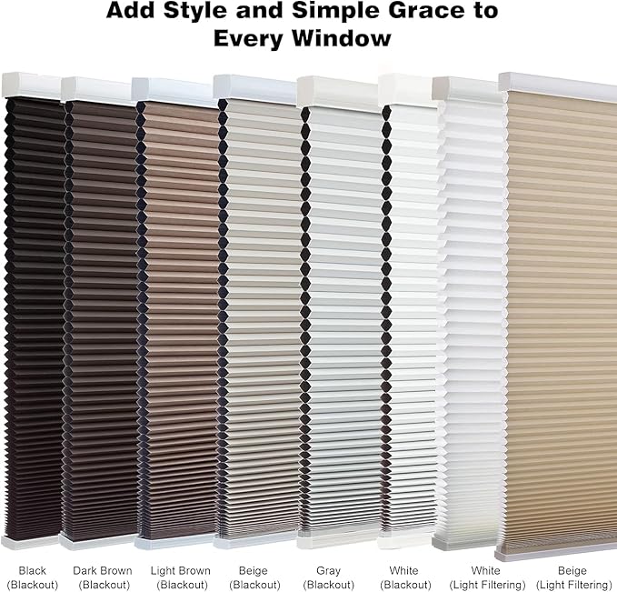 Changshade Cordless Cellular Shades, Light Filtering Honeycomb Shades for Windows, Pull Down Pleated Blinds, Easy to Install for Indoor Windows and French Doors,35" W x 50" H, Beige