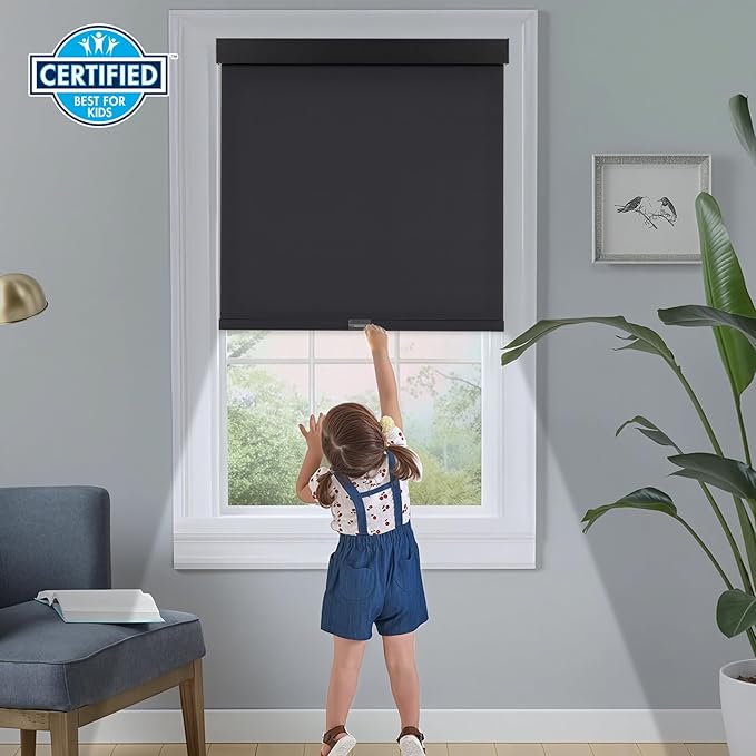 Persilux Blackout Roller Blinds for Indoor Windows, Cordless Roller Shades with Valance, Thermal Insulated Fabric Window Shades & Blinds, UV Protection Shades for Home and Bedroom (Black,53"W x 72"H)