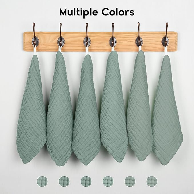 Unnivoll Muslin Baby Washcloths 6 Pack, 100% Cotton Wash Cloths for Babies, Large 12''X12'' Burp Cloths Absorbent and Soft for Newborn Infants Kids Boys Girls - Dark Green
