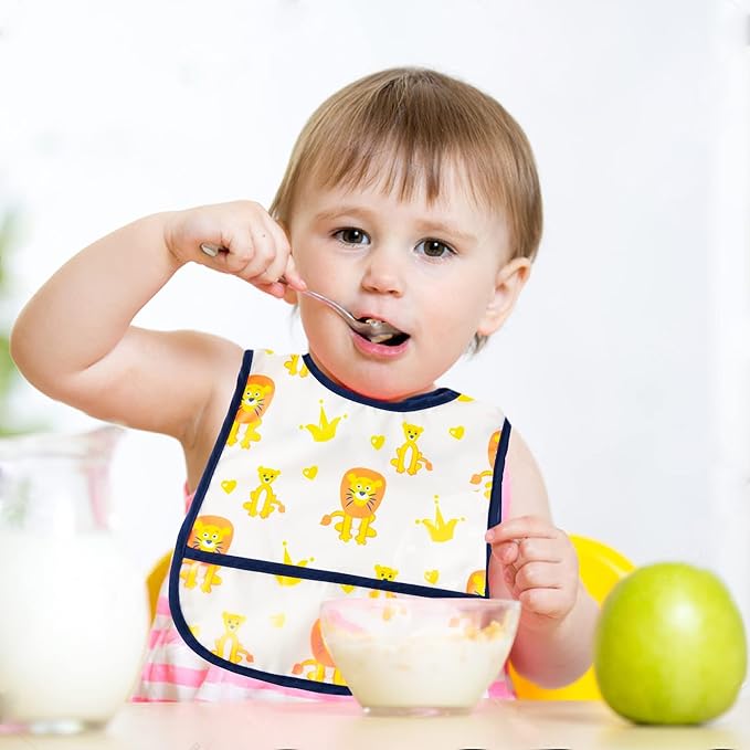2ooya 6Pcs Waterproof Toddler Bibs Baby Feeding Bib Set with Crumb Catcher Pocket Infant Adjustable Baby Teething Bib Babies Sleeveless Animals Food Bibs Keepsake Gift for Baby Shower, 6-24 Months