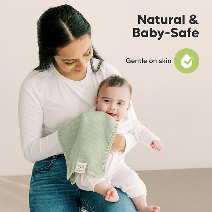 KeaBabies Cotton Muslin Burp Cloths Baby Boy, Girl - 5-Pack Soft & Absorbent Burping Cloth for Babies, Large Baby Towels & Washcloths for Newborn, Spit Up Rags, No Shrink, 20x10 (Pine)