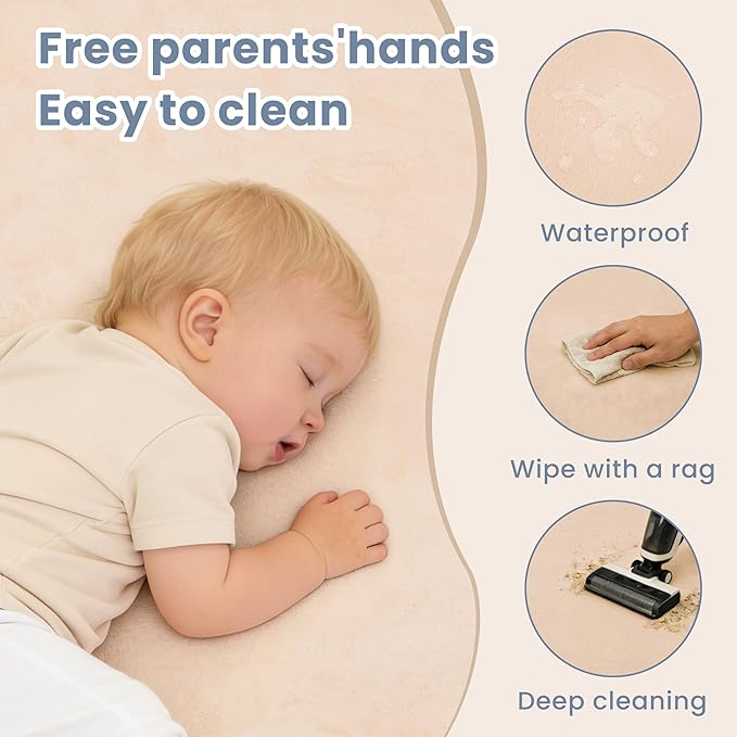 ACOMOPACK 1.3" Thick Baby Play Mat for Floor 50x50"-Memory Foam Water-Repellent Playpen Mat for Tummy Time,Non-Slip Soft Velvet Nursery Rug for Kids,Toddlers,Infants Crawling（Blush）