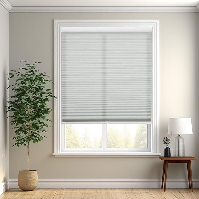 Changshade Cordless Cellular Shades, Light Filtering Honeycomb Shades for Windows, Pull Down Pleated Blinds, Easy to Install for Indoor Windows and French Doors,26" W x 64" H, Grey
