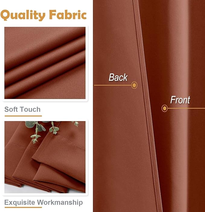 Aiyufeng Terracotta Short Blackout Curtains for Bedroom 45 Inches Long 2 Panels Set, Solid Thermal Insulated, Energy Saving Window Treatment Curtains Blackout Drapes, W40 x L45 Inch, Terracotta