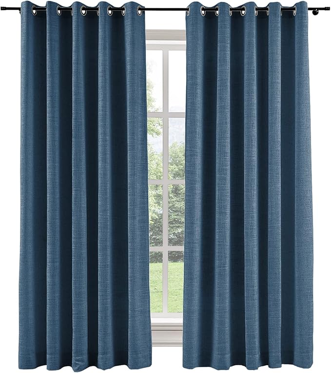 ChadMade Thermal Insulated Energy Saving Curtian 102 Inch Length Faux Linen Drapery Block Out The Light for Living Room Dining Room French Door 84Wx102L, 1 Panel, Navy Blue, Tallis Collection