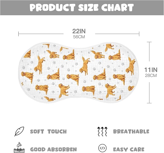 Qinllo 2 Pack Muslin Burp Cloths Golden Dogs Paw Prints White Cotton Baby Burp Cloths Ultra Absorbent and Soft Thick Burping Cloth for Newborn Baby Boys Girls 22x11 Inch