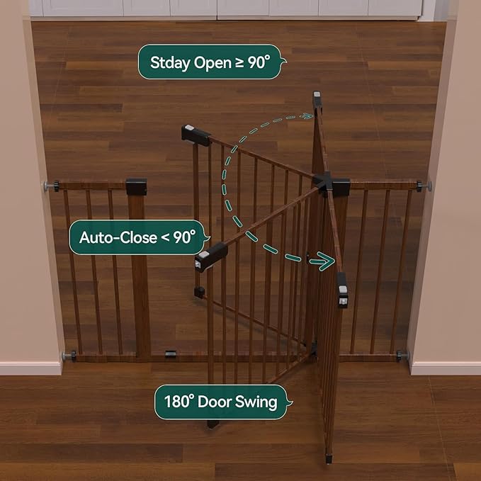 Babelio Metal Auto Close Baby Gate PressGuard P7,Extra Wide Pet Gate for The House and Doorways, Pressure Mounted Walk Thru Child Gate with Door (Black Wood Pattern, 30" Tall 29"-55" Wide)