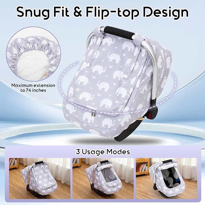 Baby Car Seat Cover, Mink Dot Infant Car Seat Cover for Girls Boys, Universal Carseat Cover with Mesh Peep Window & Sun Shade, Breathable Baby Carrier Canopy Cover for Spring Autumn