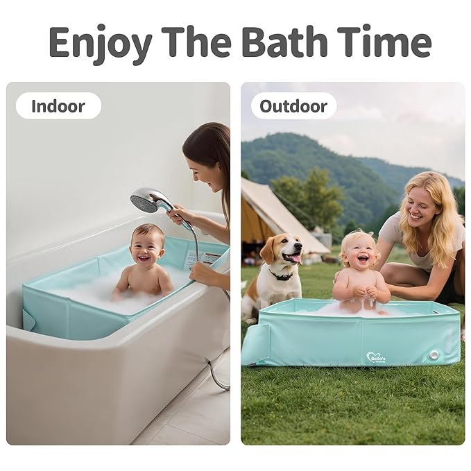 Bella’s Friends Baby Collapsible Bathtub, Travel Bath Tub for Baby, Foldable and Portable, Easy Storage, Non-Slip Base, Reinforced Structure, Lightweight, Essentials for 6M-3Y Infant Toddler, Green