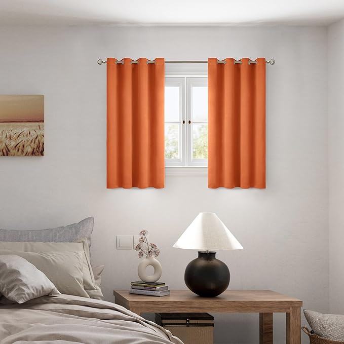 BGment Short 100% Blackout Curtains for Bedroom, Thermal Insulated Lined Energy Efficiency Noise Reducing Grommet Curtains 45 Inch Length for Small Window 2 Panels Each 52 Inch Wide, Burnt Orange