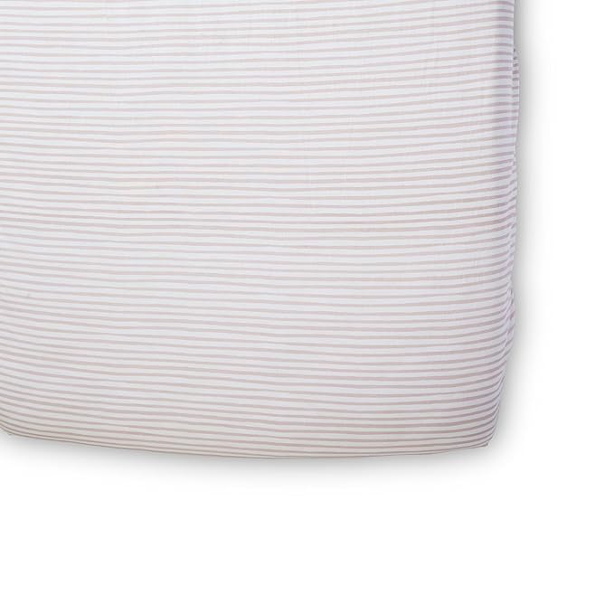 Pehr Striped Crib Sheet, Stripes Away Petal | Breathable Brushed Organic Cotton for Soft Sleep | Snug Fit | Giftable Reusable Fabric Bag Packaging | Standard Crib Mattresses up to 52”L x 28”W x 8”H