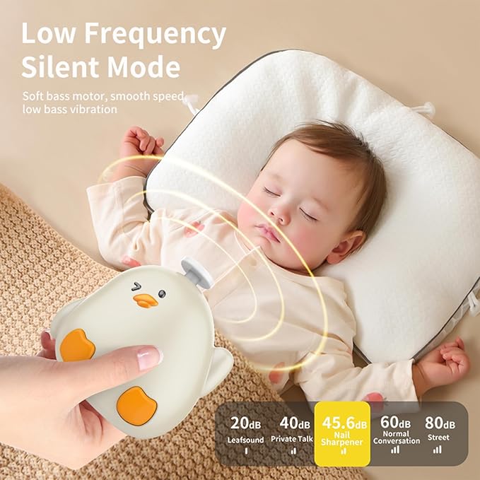 Baby Nail File Electric, Gentle Rechargeable Baby Nail Clippers Grooming Kit Manicure Set for Infant Toddler or Adults, 6 Grinding Head Replacement Pads, 1 Nail Clipper, 1 Nose Clip (White)