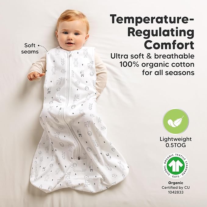 2-Pack Baby Sleep Sacks, Zipper Wearable Blanket - 0.5TOG Organic Cotton, Lightweight, Soft Cozy Infant Sleeping Sack 3-6 months, Easy to Wear Small Newborn Transition Swaddles Sleepsacks (Woodland)