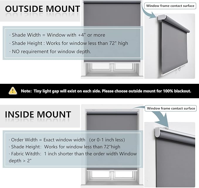 Cordless Roller Shades Blackout Blinds for Windows Room Darkening Rolled Up Shades with Spring System, UV Protection Window Shades Door Blinds for Home and Office (67" W x 72" H, Grey)