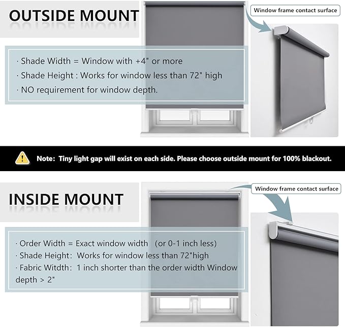 Cordless Roller Shades Blackout Blinds for Windows Room Darkening Rolled Up Shades with Spring System, UV Protection Window Shades Door Blinds for Home and Office (76" W x 72" H, Grey)