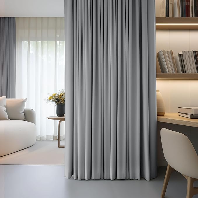 FMFUNCTEX 100% Dark Grey Blackout Patio Sliding Glass Door Curtains 84 inch Length, Grommet Extra Wide Living Room Divider Curtains, Thermal Insulated Curtain Drapes for French Door/Bedroom 1 Panel