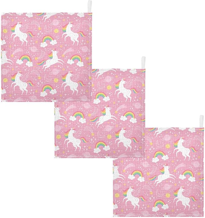 vvfelixl Baby Muslin Washcloths White Unicorn Rainbow Star Baby Burp Cloths Cotton Baby Face Towel for Newborn Infants Boys Girls Soft and Absorbent 11.8 X 11.8 in, 3 Pack