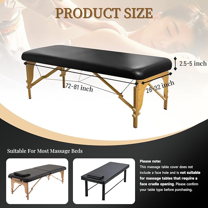 XIAROGEE Leather Massage Table Cover Wipeable Covers for Massage Table Waterproof Vinyl Replacement Bed Cover Protector for Lash/Spa (Black, 1)