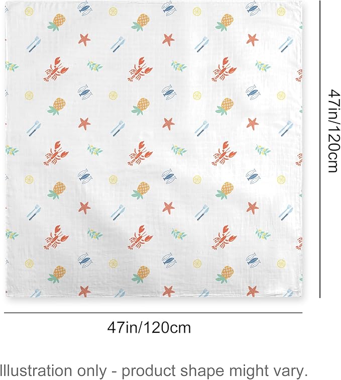 Muslin Swaddle Blankets for Newborn, 2-Pack Breathable Receiving Baby Blanket, Large 47 x 47 Inches Swaddling Wrap for Boys and Girls (Beach Fun)