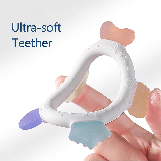 Baby Teething Ring Toys Frozen Silicone Teethers for Babies 0-6-12 Months, Sensory Teething Gums Chew Infant Toys, Boy Girl Baby Gift