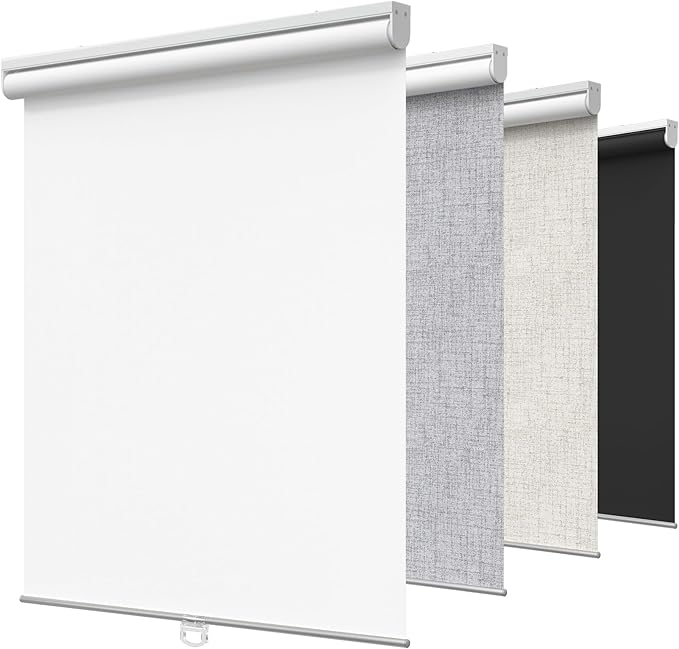 GENIMO 100% Blackout Roller Window Shades, Window Blinds Cordless with Thermal Insulated, UV Protection Fabric, Mini French Door Blinds for Home, Office, Bedroom, Easy to Install, White, 70" W X 72" H