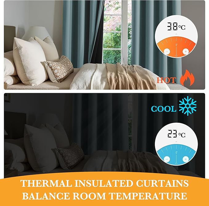 RYB HOME 100% Blackout Curtains 84 inches Long, Thermal Insulated Total Room Darkening Noise Reducing 2 Panel Curtains for Bedroom Dining Room, 52 inches Wide by 84 inches Long, Dusty Blue
