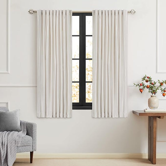 PRIMROSE Cream Ivory Curtains 63 inch for Living Room,2 Panels Drapes Blackout Rod Pocket Back Tab Window Treatment Room Darkening Thick Decorative Curtains for Bedroom