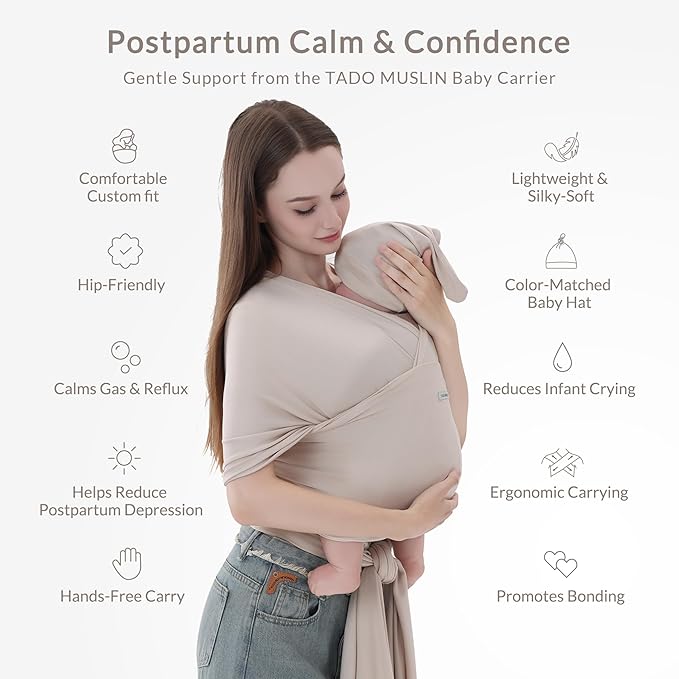 Baby Wrap Carrier for Newborns to Toddlers (8-35 lb), Modal Soft-Stretch Sling, Breathable All-Season, Quick Tie with Center Marker, Machine Washable Beige