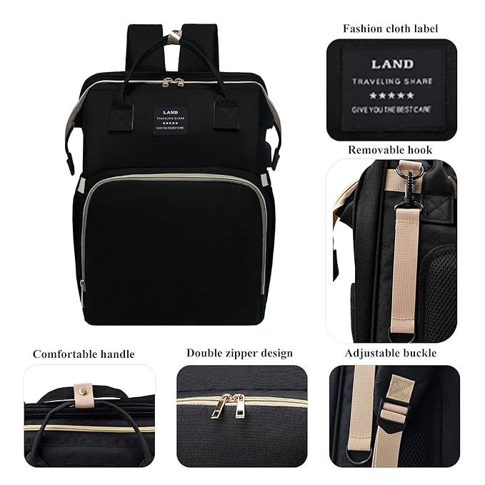 Baby Diaper Bags with Changing Station,Waterproof Diaper Bag Backpack for Moms Dads with USB Charging Port,Large Capacity Multifunctional Baby Essentials(Black)