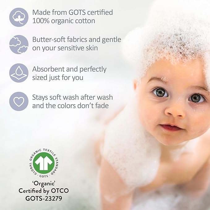 River 10-Pack Baby Terry Washcloths 100% Organic Cotton Absorbent for Baby and Toddler Boys & Girls, Sorbet Frost Rainbow, One Size