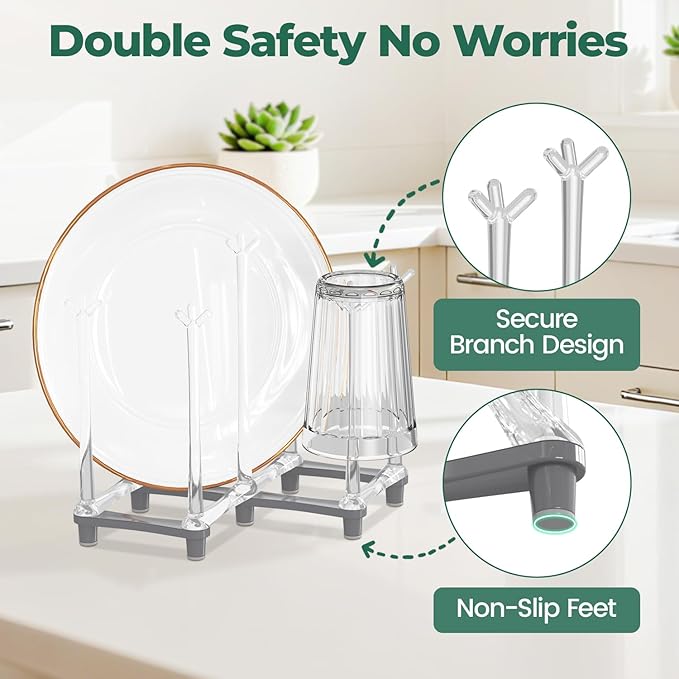 EsLuker.ly Baby Bottle Drying Rack Plastic Vertical Dryer Holder, Foldable Space Saving for 12 Milk Glass Bottle Countertop, Drain Stand Shelf for New Parents