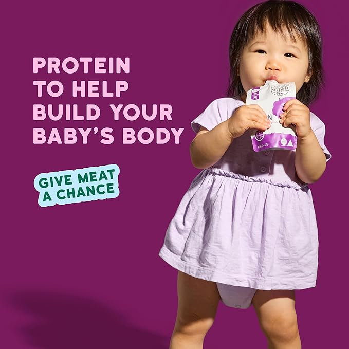 Serenity Kids 6+ Months Baby Food Pouches - 5g Protein-Packed Baby Snacks - Organic Squash & Spinach Vegetable Pouches - Grass-Fed Bison Meat Puree - 3.5 Oz, Pack of 6