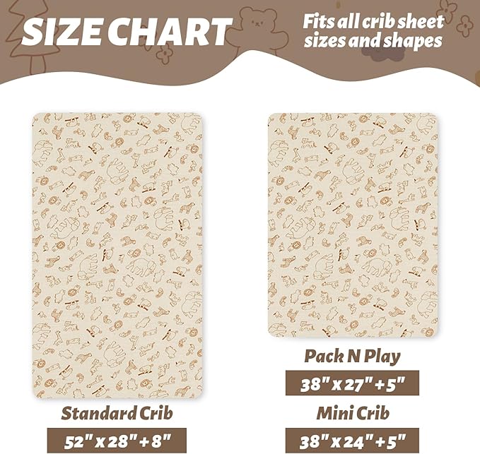 SiinvdaBZX 2 Pcs Muslin Crib Sheets Neutral, Ultra Soft Cotton Breathable Fitted Baby Crib Mattress Sheets for 52"x28" Standard Toddler Mattress (Animals + Acorn)