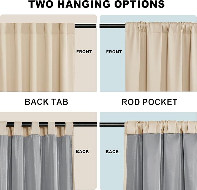XWZO 100% Blackout Curtain Panels - Double Layer Full Room Darkening and Energy Efficiency Rod Pocket & Back Tab Window Panels with Tiebacks for Living Room, Biscotti Beige, W52 x L108, Set of 2