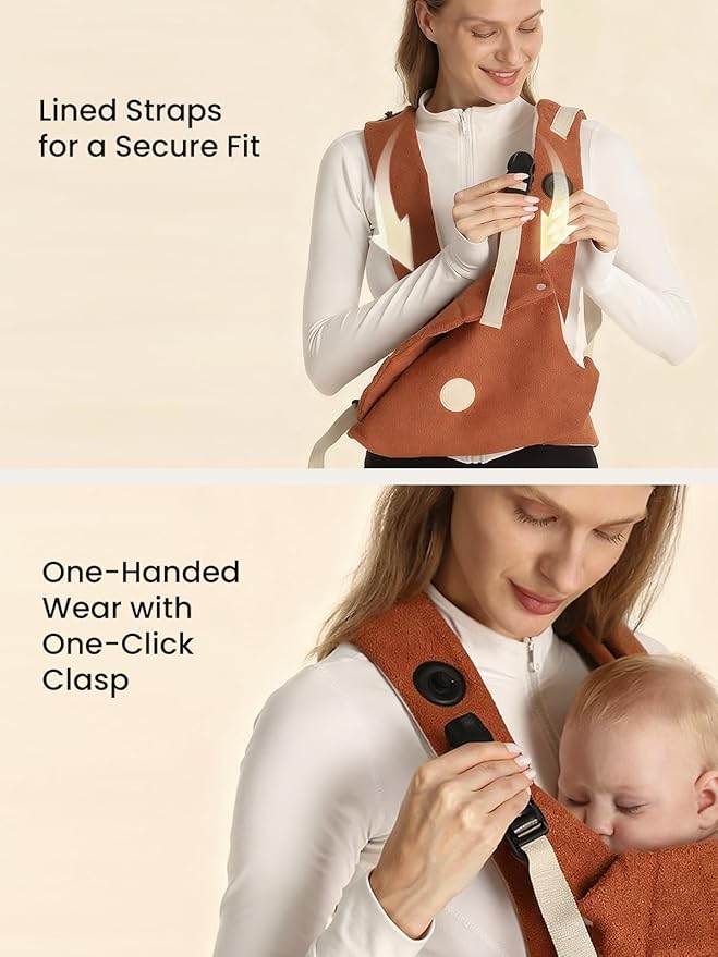 GROWNSY Baby Carrier, One-Click Release Clasp for Easy to Wear, Cozy Wraps Carrier Newborn to Toddler with Head Support(7-44lbs), Ergonomic & Lightweight for Infant to Toddler, Sepia