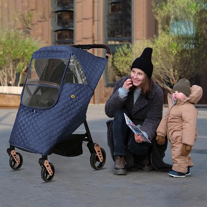 Universal Stroller Rain Cover Winter Pram Buggy Rain Shield Waterproof Windproof Quilted Travel Weather Cover for Baby Stroller Pushchair