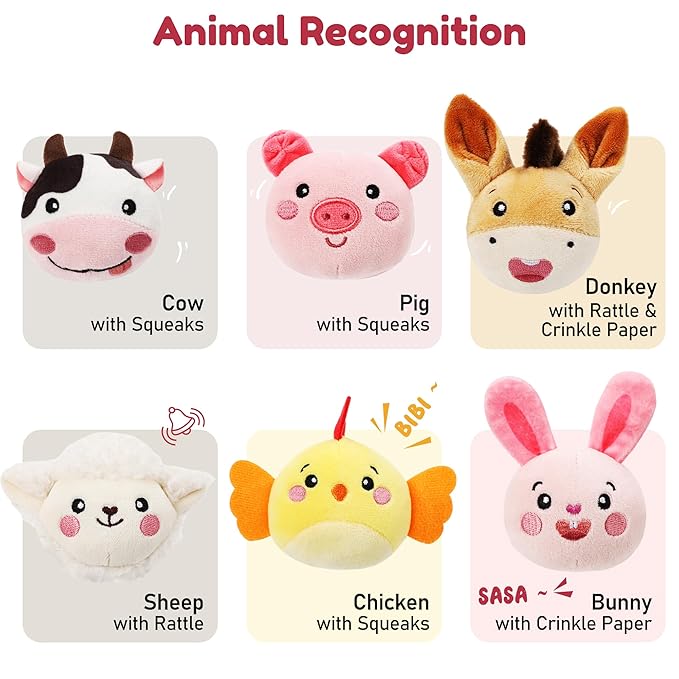 Baby Toys 6-12 Months, Montessori Sensory Barn Toys for Babies 3-6 7 8 9 10 12 18 Months, Stuffed Farm Animal Toys for Toddlers 1-3, Infant Toys Christmas Gifts for 1 2 Year Old Boys Girls