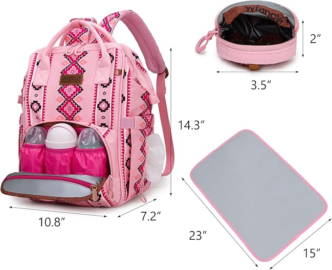 Montana West Wrangler Diaper Bag Backpack Aztec Travel Backpack Purses Western Multi-Function Baby Bags for Mom with Waterproof Insulated Pockets