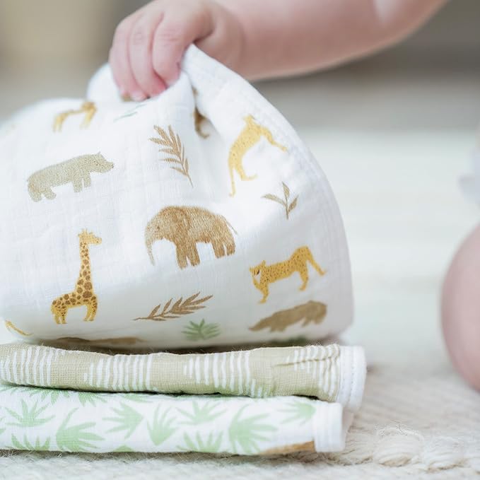 aden + anais Essentials Washcloth 3-Pack, Super Soft 100% Cotton Muslin, Gentle on Skin, 3 Absorbent 11x11 Layers, Softer with Every Use, Perfect for Babies, Infants, Toddlers, Tanzania