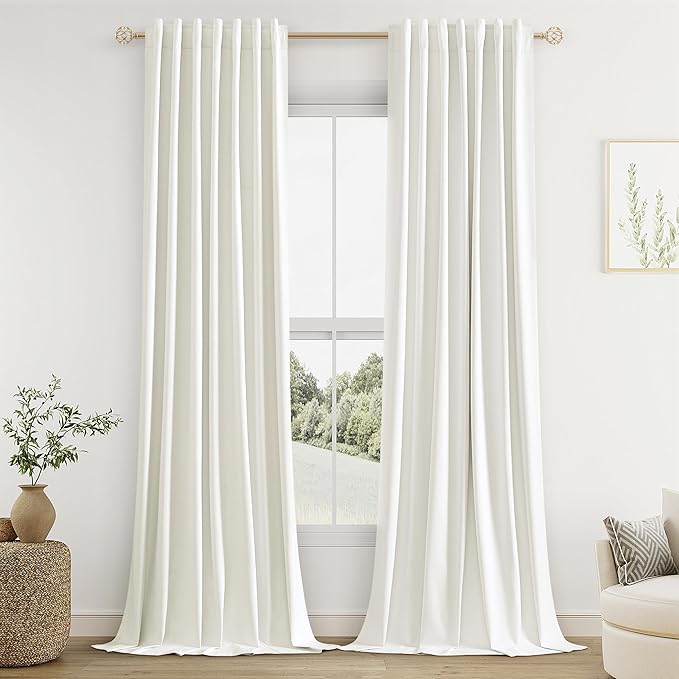 Guken Ivory 100% Blackout Curtains 120 Inch Length 2 Panels Set for Living Room Bedroom Back Tab Thermal Insulated Black Out Linen Drapes Room Darkening Window Curtains 52x120