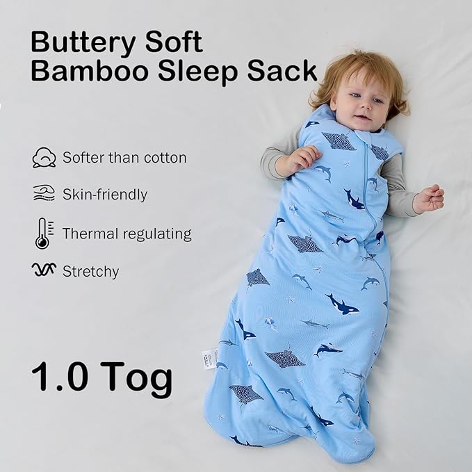 BubblePanda Rayon Made from Bamboo Sleep Sack 6-12 Months 1.0 Tog Soft Toddler Sleeping Sack for Babies 2-Way Zipper Baby Wearable Blanket