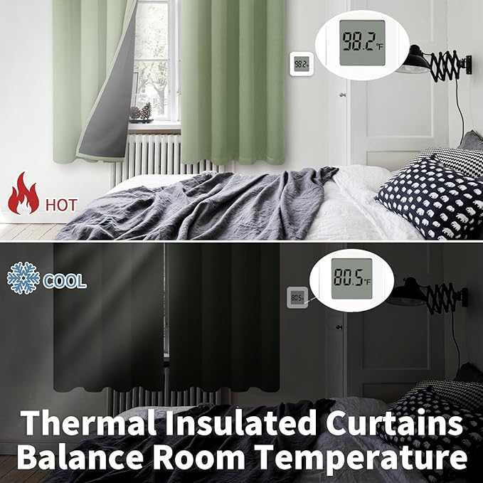 BGment Thermal Insulated 100% Blackout Curtains for Bedroom with Black Liner, Double Layer Full Room Darkening Noise Reducing Grommet Curtain (52 x 90 Inch, Grass Green, 2 Panels)