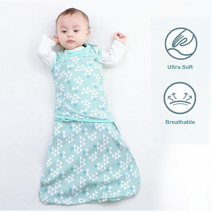 Baby Swaddle,Sleep Sack 6-12 Months,Adjustable WearableTransition Blanket,Miracle Swaddles for Babies Large,100% Cotton-2-Piece